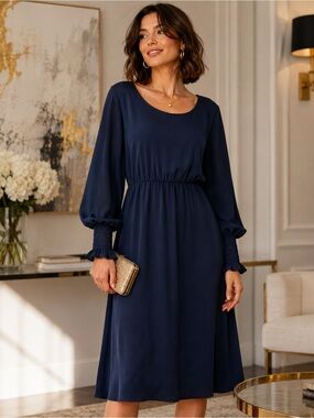 JAYGODFREY Navy Long-Sleeve Midi Dress